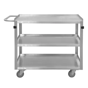 DURHAM MANUFACTURING SRSC12016243FLD4PU Stock Cart, 3 Shelf, Size 17 x 30-7/16 x 34 Inch, Stainless Steel | CF6LVP