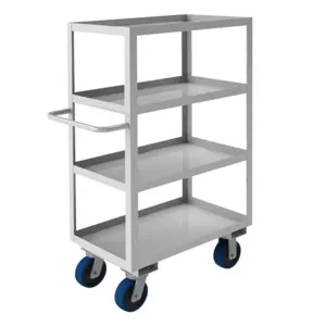 DURHAM MANUFACTURING SRSC1624484ALU6PU Stock Cart, 4 Shelf, Size 24-1/8 x 54 x 53 Inch, Stainless Steel | CF6LWD