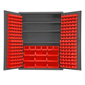 DURHAM MANUFACTURING SSC-185-3S-NL-1795 Cabinet, 3 Shelf, 185 Red Bin, 14 Gauge, Size 60 x 24 x 78 Inch | CF6LWW