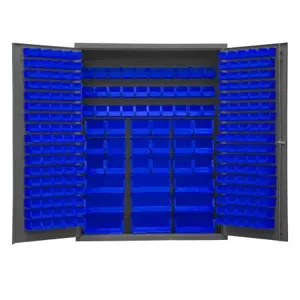 DURHAM MANUFACTURING SSC-227-NL-5295 Cabinet, 227 Blue Bin, 14 Gauge, Size 60 x 24 x 78 Inch | CF6LWZ