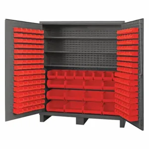 DURHAM MANUFACTURING SSC-722484-BDLP-212-3S-1795 Cabinet, 3 Shelf, 212 Red Bin, 14 Gauge, Size 72 x 24 x 84 Inch | AH6RXE 36FC91