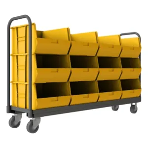 DURHAM MANUFACTURING TBR-187847-12B-5PU-95 Tub Rack With Push Handle, 12 Yellow Bin, Size 18-3/4 x 77-5/16 x 47-3/8 Inch | CF6LXL