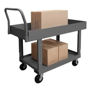 DURHAM MANUFACTURING WHPT6A24485PH95 Platform Truck, Work Height, 2 Shelf, Capacity 2000 Lbs, Size 24 x 48 Inch | CF6LYW