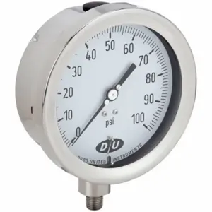 DURO 4.2070513E7 Industrial Pressure Gauge, 0 to 100 psi, 4 1/2 Inch Size Dial, 1/4 Inch Size NPT Male | CP3XYA 442Y09