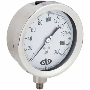 DURO 4.2070713E7 Industrial Pressure Gauge, 0 to 200 psi, 4 1/2 Inch Size Dial, 1/4 Inch Size NPT Male | CP3XYC 442Y11