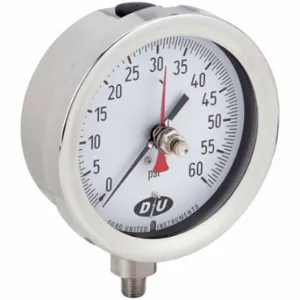 DURO 42070413-MAXHAND Industrial Pressure Gauge, With Red Max Hand, 0 to 60 PSI, 4 1/2 Inch Size Dial | CP3XYZ 442Y19