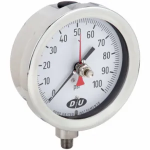 DURO 42070513-MAXHAND Industrial Pressure Gauge, With Red Max Hand, 0 to 100 psi, 4 1/2 Inch Size Dial | CP3XYU 442Y20