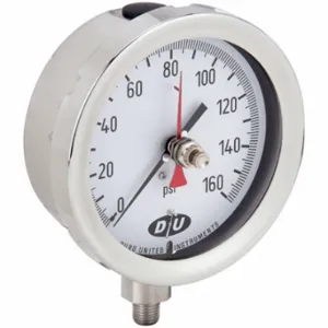 DURO 42070613-MAXHAND Industrial Pressure Gauge, With Red Max Hand, 0 to 160 psi, 4 1/2 Inch Size Dial | CP3XZA 442Y21