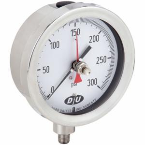 DURO 42070813-MAXHAND Industrial Pressure Gauge, With Red Max Hand, 0 to 300 psi, 4 1/2 Inch Size Dial | CP3XYW 442Y23