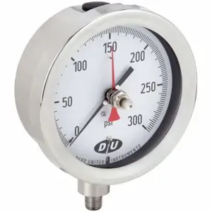 DURO 42070813-MAXHAND Industrial Pressure Gauge, With Red Max Hand, 0 to 300 psi, 4 1/2 Inch Size Dial | CP3XYW 442Y23