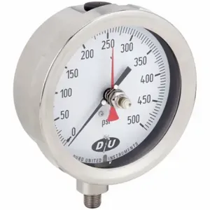 DURO 42071013-MAXHAND Industrial Pressure Gauge, With Red Max Hand, 0 to 500 psi, 4 1/2 Inch Size Dial | CR2ZXM 442Y24