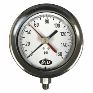 DURO 42070913-MAXHAND Industrial Pressure Gauge, With Red Max Hand, 0 to 400 psi, 4 1/2 Inch Size Dial | CP3XYX 442Y25