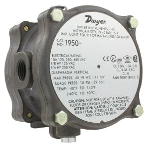 DWYER INSTRUMENTS 1950-5-2F Differential Pressure Switch, 1.4 to 5.5 Inch Size | AH2CXG 25F039