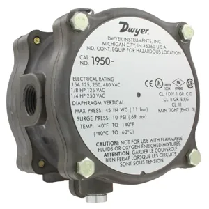 DWYER INSTRUMENTS 1950-0-2F Pressure Switch, Explosion Proof, 1/8 Inch Female NPT Connection | AH2CXE 25F035