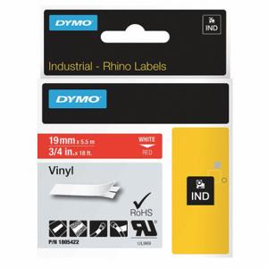 DYMO 1805422 Continuous Label Roll Cartridge, 3/4 Inch X 18 Ft, Halogen Free Vinyl, White On Red | CR2ZYE 13A922