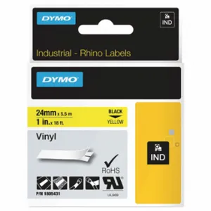 DYMO 1805431 Continuous Label Roll Cartridge, 1 Inch X 18 Ft, Halogen Free Vinyl, Black On Yellow | CR2ZYG 13A929