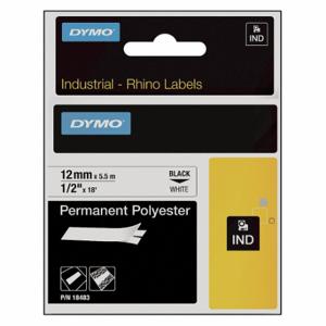 DYMO 18483 Continuous Label Roll Cartridge, 1/2 Inch X 18 Ft, Halogen Free Polyester, Black On White | CP3YWH 6AA25