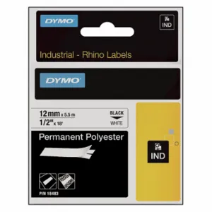 DYMO 18483 Continuous Label Roll Cartridge, 1/2 Inch X 18 Ft, Halogen Free Polyester, Black On White | CP3YWH 6AA25