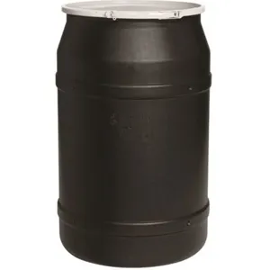 EAGLE 1656MBLKBG Open Head Poly Drum, 55 Gal, Black, Metal Lever-Lock Ring Str Sided w/Bung Lid | AG8DXQ