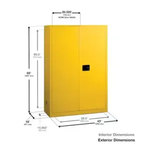 EAGLE YPI4510X Flammable Safety Cabinet, 60 Gal., 43 Inch x 18 Inch x 65 Inch Size, Yellow, 5 Shelves | CE6ZVZ 55EC03