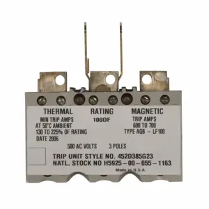 EATON 452D385G20 Molded Case Circuit Breaker Accessory, Trip Unit Only, G20, 75Df, 100 Kaic | BJ6PXF