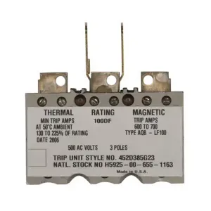 EATON 452D391G22 Molded Case Circuit Breaker, 500 VAC, 75 A, 100 kA Interrupt, 3 Poles | BJ6PXN