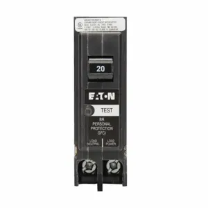 EATON BRP120GF GFCI Circuit Breaker, Plug-In Ground Fault Circuit Breaker, 20 A, 10 Kaic | BJ7TTE