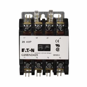 EATON C25END430A Definite Purpose Control Contactor, Non-Reversing, Four-Pole, 30A, 110-120 Vac, 50/60 Hz | BJ8BEK 49C104