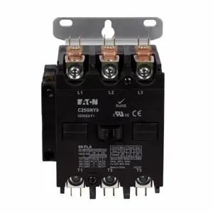 EATON C25GNY8 Definite Purpose Contactor, Quick, Open With Metal Mounting Plate, 15-50A | BJ8BLD