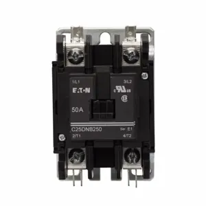 EATON E1C25DNB250A C25 Definite Purpose Control Contactor, E1, Open, Non-Reversing, Two-Pole, Mounting Plate | BJ2QCD