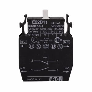 EATON E22B11 E22 Pushbutton Contact Block, 22.5 Mm, Non-Metallic Heavy-Duty, 1No | BJ2QCX