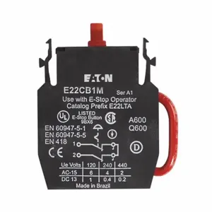 EATON E22CB1M E22 Pushbutton Contact Block, 22.5 Mm, Non-Metallic Heavy-Duty, Contact Block | BJ2QDE