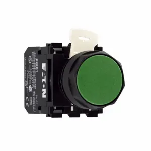 EATON E22PB3A Pushbutton, Assembled, Green, Plastic Actuator, Black Bezel | BJ2QQE