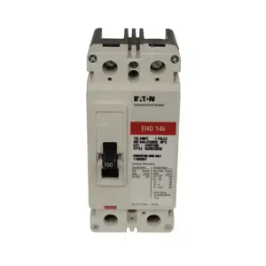 EATON EHD2060V Molded Case Circuit Breaker, 480 VAC, 250 VDC, 60 A, 10/14/18 kA Interrupt, 2 Poles | BH9CWY