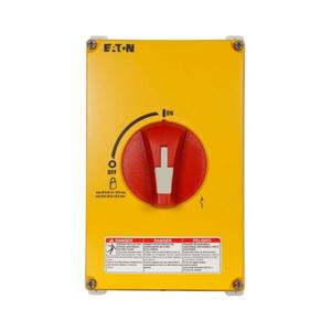 EATON ER53060UPYR Geschlossener Drehtrennschalter, 60 A, gelbe Abdeckung, roter Griff, Nema 4X | BH9FGM