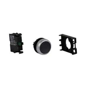 EATON M22-D-S-K10 Pushbutton, Black Actuator, Silver Bezel, 1No, Ip67, Ip69K, Non-Illuminated | BH4RNX