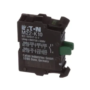 EATON M22-K10 M22 Contact Block, 22.5 Mm, Front, Screw, Button: Black, No, Ip66, Nema 4X | BH4RRX 30XE83