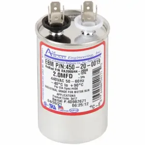 EBM-PAPST 450-20-0019 Motor Run Capacitor, Round, 440V Ac, 2 Mfd, 3 1/2 Inch Overall Ht | CP4BEZ 5AGK2