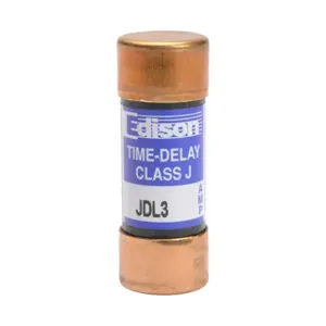 EDISON JDL3 Fuse, Class J, Current-Limiting, Time-Delay, 3A, 600 VAC, Ferrule, Pack Of 10 | CV7MXV