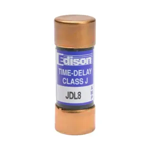 EDISON JDL8 Fuse, Class J, Current-Limiting, Time-Delay, 8A, 600 VAC, Ferrule, Pack Of 10 | CV7MYN