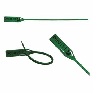ELC SECURITY PRODUCTS 061H21PPGR Pull-Tight Seals, 8 Inch Strap Length, 44 Lb Breaking Strength, Green, Black, Hot Stamped | CP4DCC 49AH32