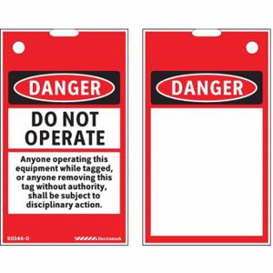 ELECTROMARK Y604448 Lockout Tag, Danger, Danger Do Not Operate, Polyester, Write-On Surface, English, OSHA | CP4FLD 48X052