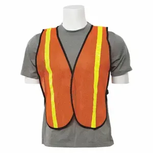 ERB SAFETY 14601 Vest With Stripe, Hi-Viz, Orange, One Size, Universal, Orange Polyester | CP4JFF 59ZR51