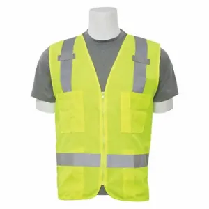 ERB SAFETY 61202 Safety Vest, Zipper, Hi-Viz, Lime, Xl, Ansi Class 2, Xl, Lime, Solid Polyester, Zipper | CP4JFC 59ZN14