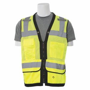 ERB SAFETY 61231 Safety Vest, Mesh, Surveyor, Hi-Viz, Lime, M, Ansi Class 2, M, Lime, Zipper | CP4JEY 59ZN06