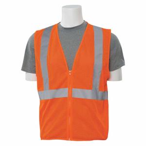ERB SAFETY 61454 Safety Vest, Economy, Hi-Viz, Orange, L, Ansi Class 2, L, Orange, Mesh Polyester, Zipper | CP4JEX 59ZM43