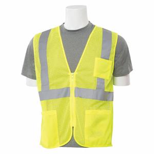 ERB SAFETY 61649 Safety Vest, Economy, Hi-Viz, Lime, Xl, Ansi Class 2, Xl, Lime, Mesh Polyester, Zipper | CP4JEW 59ZM55