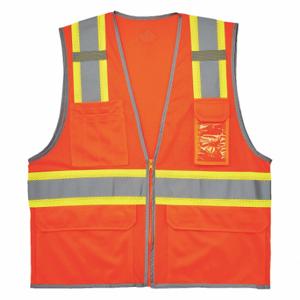 ERGODYNE 8246Z Two Tone Mesh Safety Vest, Orange, L/XL, ANSI Class 2, L/XL, Lime/Orange, Zipper | CP6NDY 305F31