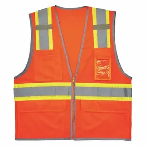 ERGODYNE 8246Z Two Tone Mesh Safety Vest, Orange, L/XL, ANSI Class 2, L/XL, Lime/Orange, Zipper | CP6NDY 305F31