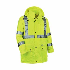 ERGODYNE 8365 Rain Jacket With Hood, 3Xl, Yellowith Green, Snaps/Zipper, Polyester, 3 Pockets | CP6NDE 2VGJ5